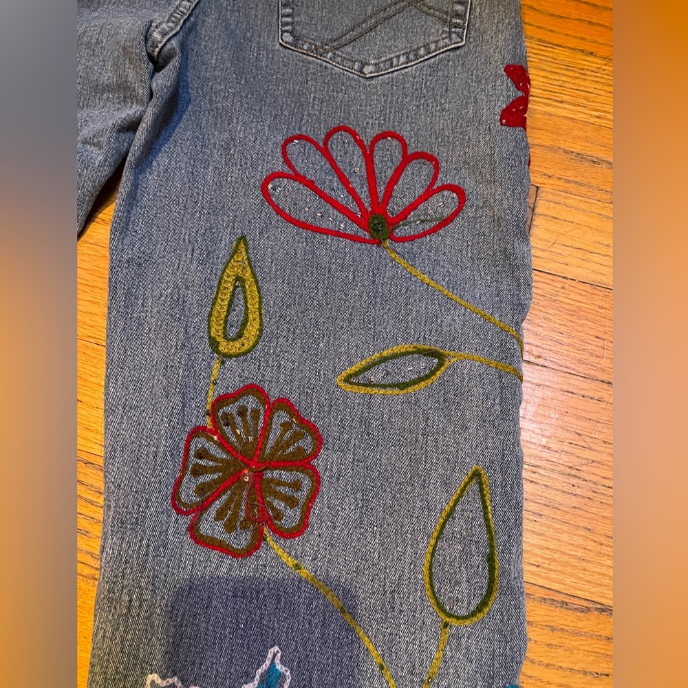 Vintage Y2K Pure Gold Jeans Size 8 Double Sided Floral Embroidery/Beading India